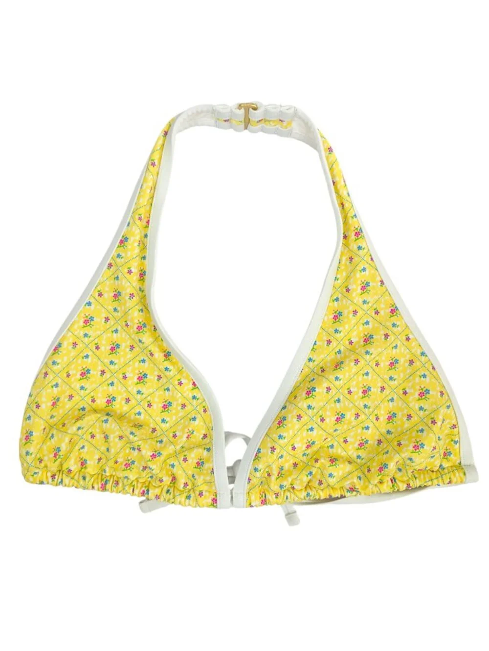 NWT! Pink X Frankie's Bikinis Yellow Floral Bikini Set Halter Cheeky Size XL